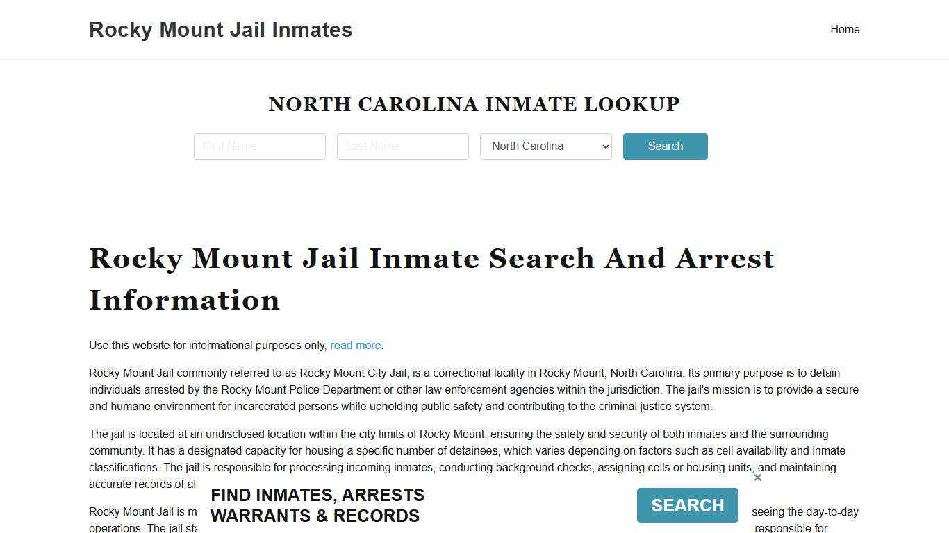 Rocky Mount Jail, Police Department, NC Inmate Roster, Arrest Search